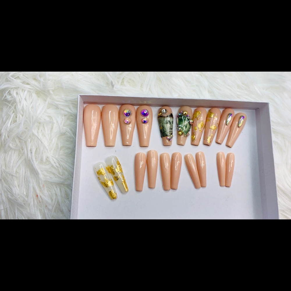 Money nude press on nails